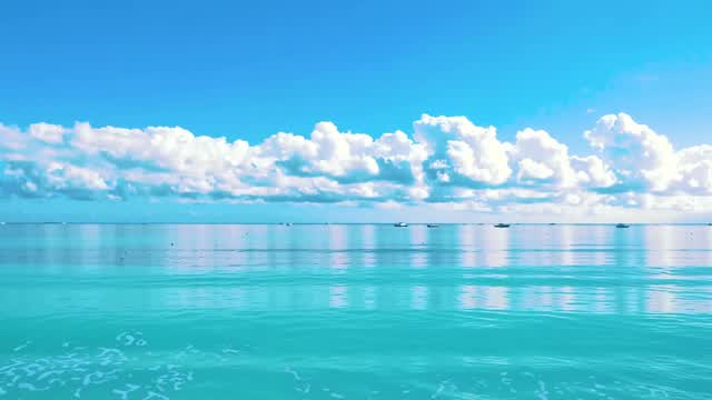 Tropical ocean seascape with bright blue sky and white clouds AI video preview