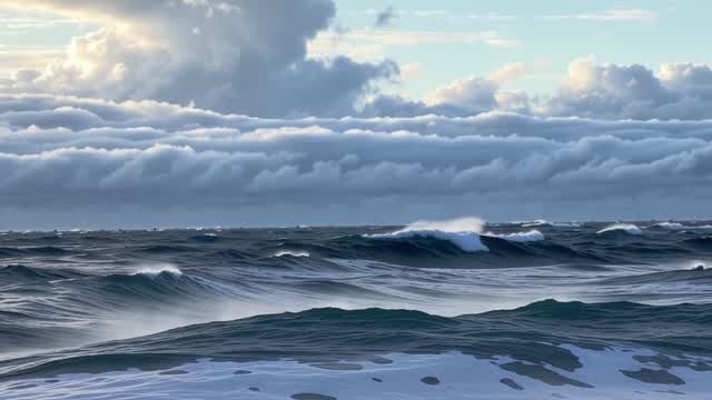 Dramatic ocean waves under moody layered clouds AI video preview