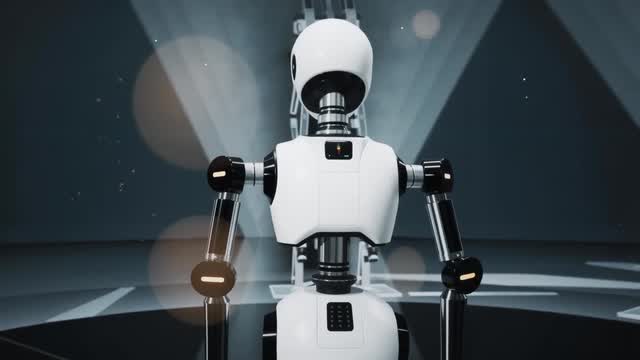 Futuristic humanoid robot in laboratory setting AI video preview