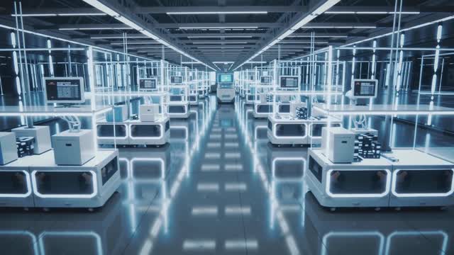 High tech futuristic computing lab server room AI video preview