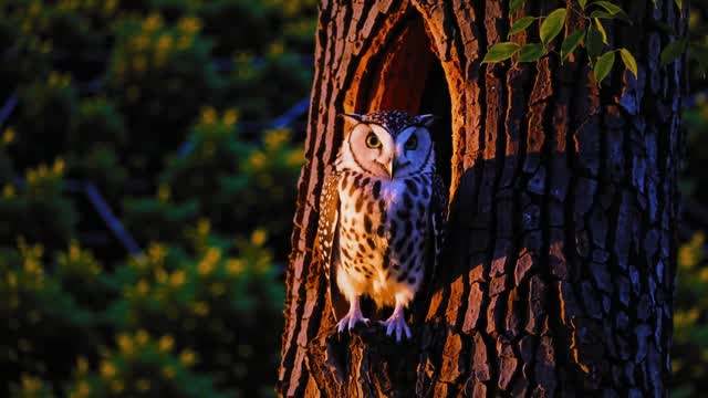 Owl wildlife portrait in natural tree hollow