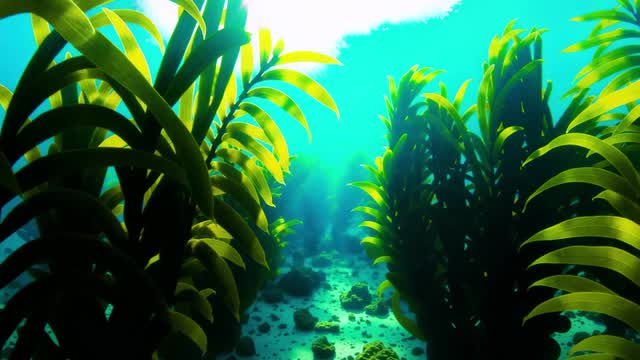 Underwater forest sunlight dappling through marine plant life AI video preview