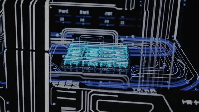 Circuit board technology glowing digital data stream AI video preview