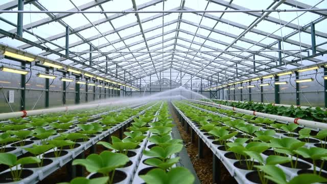 Indoor greenhouse plant nursery growing young seedlings AI video preview