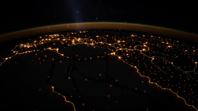 Illuminated Earth view from orbit above global cities AI video preview