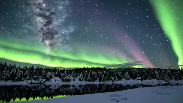 Vibrant aurora borealis and starry night sky landscape AI video preview