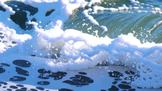 砂浜へ押し寄せる泡立つ海の波