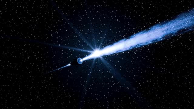 Spacecraft traveling through stars in deep space AI video preview