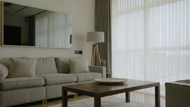 Bright modern living room interior design home decor AI video preview